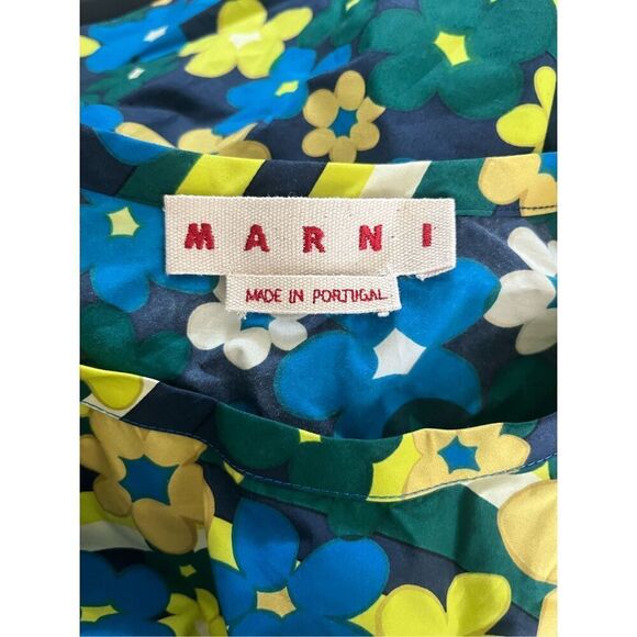 Marni Green Blue Yellow Floral Print Cotton T-Shirt Size EU 42/US 8 - Picture 3 of 7